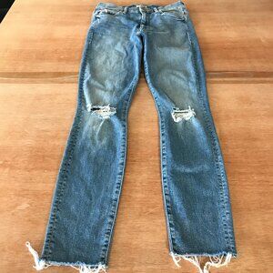 Mother High Waisted Looker Ankle Fray Jeans Women 26 Blue Mid Rise Distressed